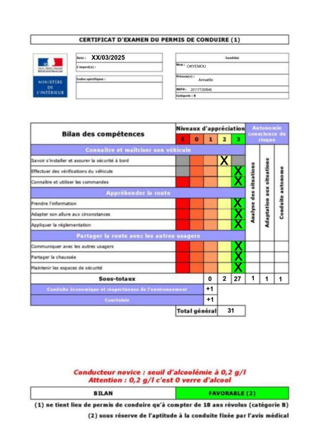 Documents inscription permis B